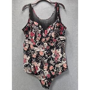 Torrid Tattoo Print High Neck Skull Mermaid Pineapple One Piece Swimsuit Size 5X
